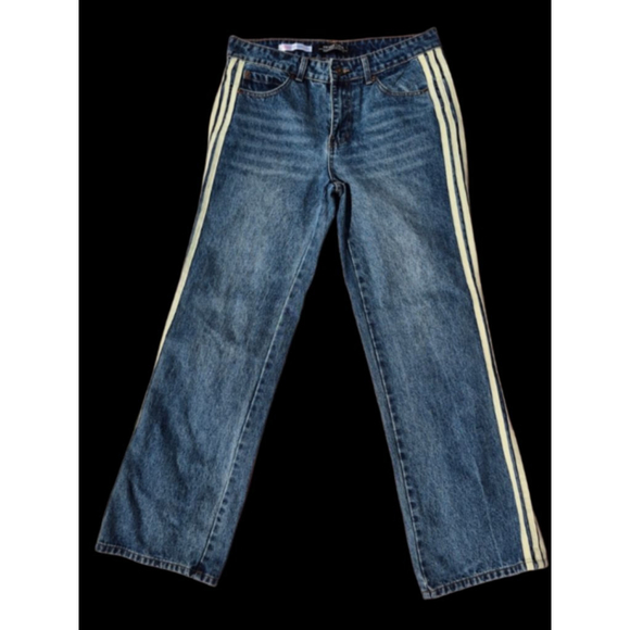 Y2k Streetwear Straight Leg Blue Jeans With White Stripes - Picture 1 of 7